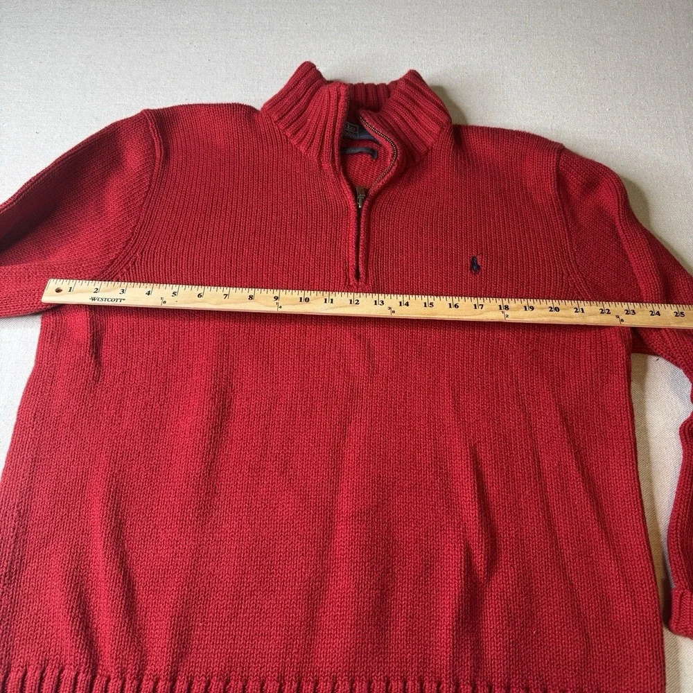 Polo Ralph Lauren Mens Red 1/4 Zip Pullover Tight Knit Sweater XL 100% Cotton